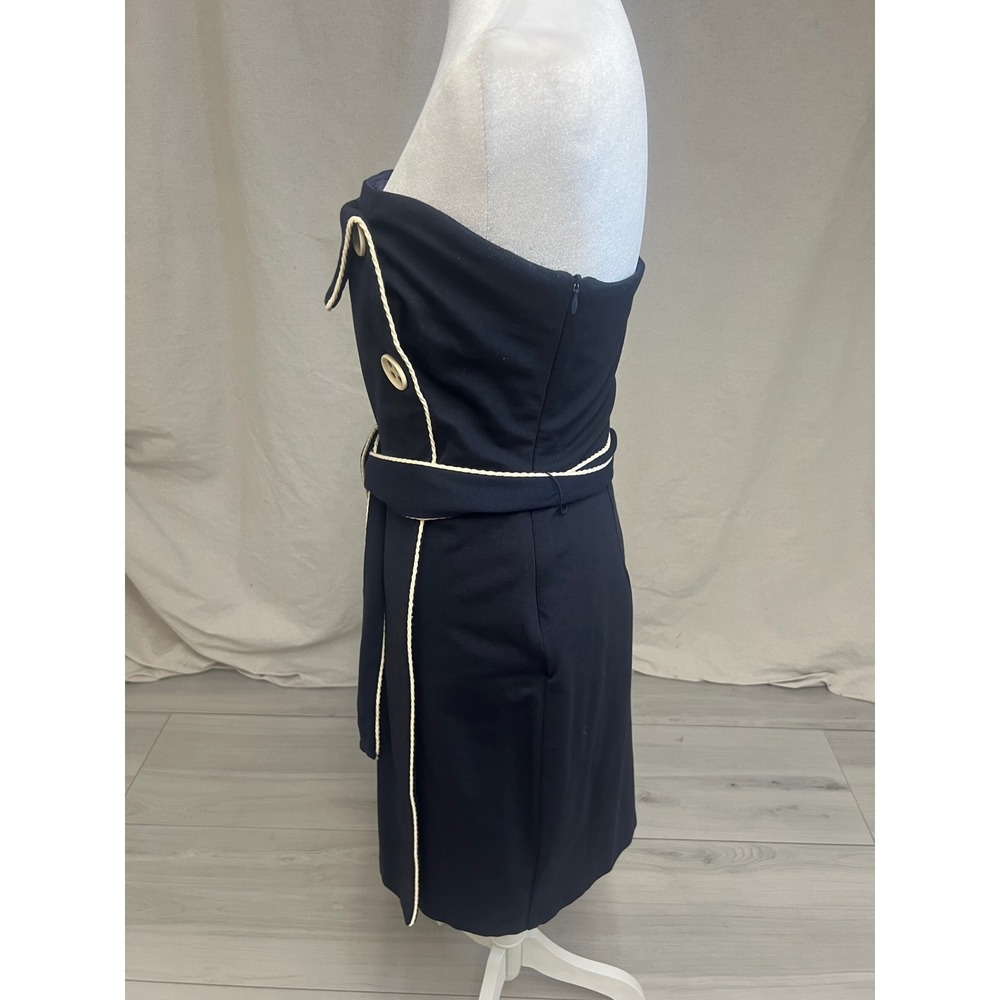 Eva Franco Strapless Dress Navy Blue Cream Trim Sz 8 Nautical Preppy Cocktail - Picture 2 of 8